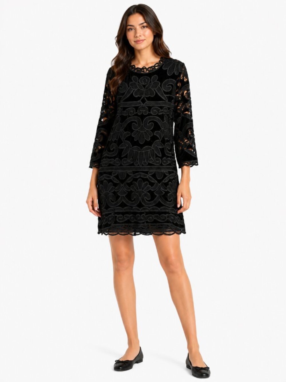 TUCKERNUCK Black Velvet Dress Battenburg Lace SA-34-D778 Size 12 NWT